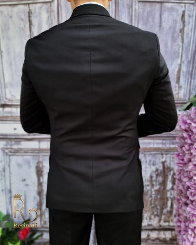 Costum de barbati elegant negru cu butoni aurii sacou si pantalon - c2057