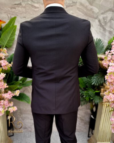 Costum de barbati elegant negru-sacou, vesta si pantalon - c4110