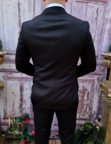 Costum elegant de barbati, negru, sacou, vesta si pantalon - c4010