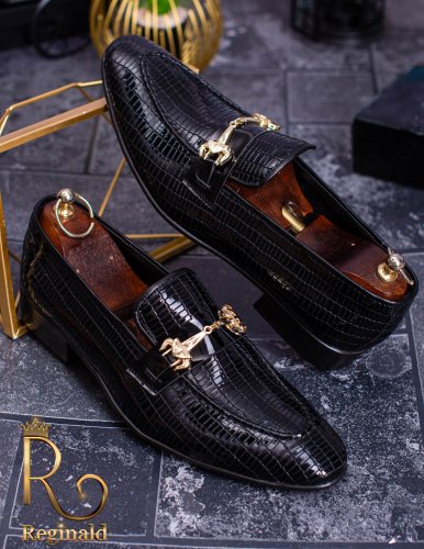 Pantofi de bărbați / loafers, lăcuiți cu model si accesoriu - p1223