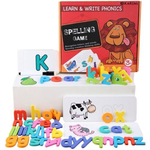 Puzzle karemi, joc de ortografie, joc educativ cu exersarea literelor si cuvintelor, invatare limba engleza, k01b-10148