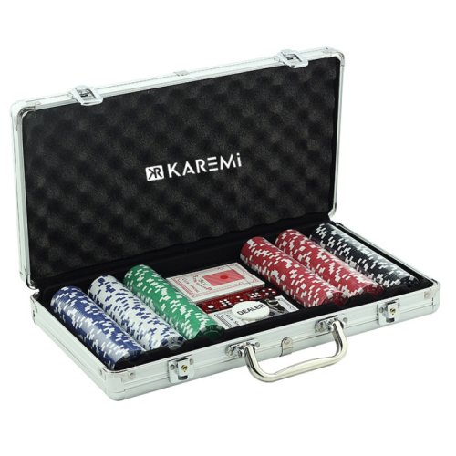 Set poker cu 300 jetoane, karemi, cu carcasa pentru transport