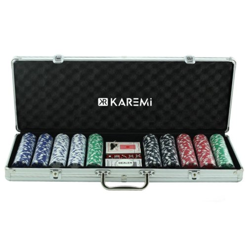 Set poker cu 500 jetoane, karemi, cu carcasa pentru depozitare