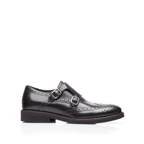 Pantofi barbaţi eleganţi cu 2 catarame leofex - 616 negru box