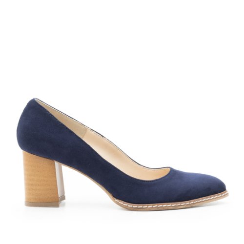 Pantofi casual cu toc damă, din piele naturală - 2133 blue velur