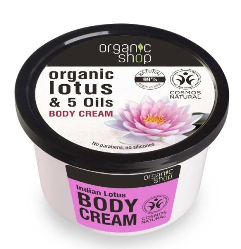 Crema de corp delicioasa cu lotus indian organic shop body cream, ingrediente 99% naturale, 250 ml