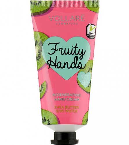 Crema de maini hidratanta cu extract de kiwi si unt de shea, 97.7% ingrediente naturale, vollare fruity hands, 50 ml