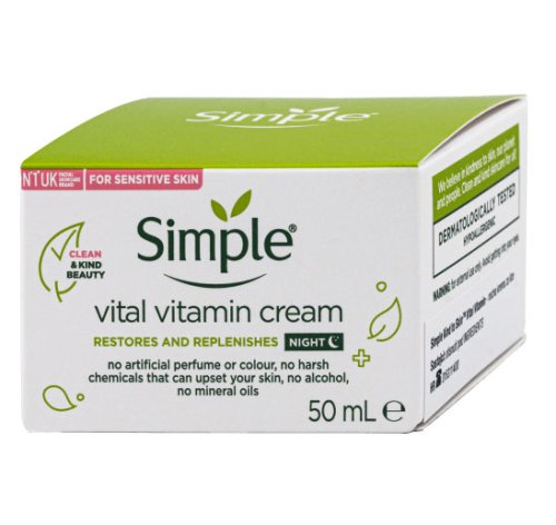Crema de noapte pentru ten sensibil cu bisabolol si pro-vitamina b5, simple vital vitamin cream, 50 ml