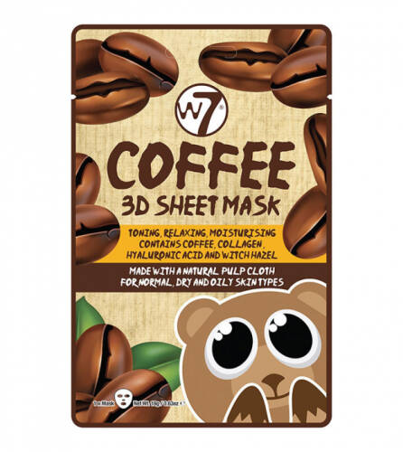 Masca cu cafea colagen si acid hialuronic w7 coffee 3d sheet mask 18 g