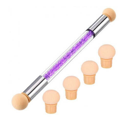 Pensula unghii cu burete pentru ombre baby boomer + 4 rezerve, nail art tool, purple