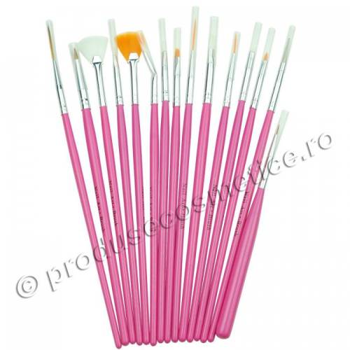 Set 15 pensule profesionale nail art pentru pictura unghiilor pink