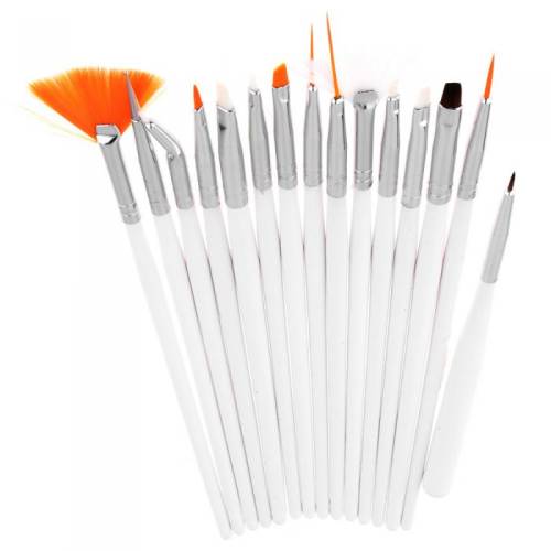 Set 15 pensule profesionale nail art pentru pictura unghiilor white