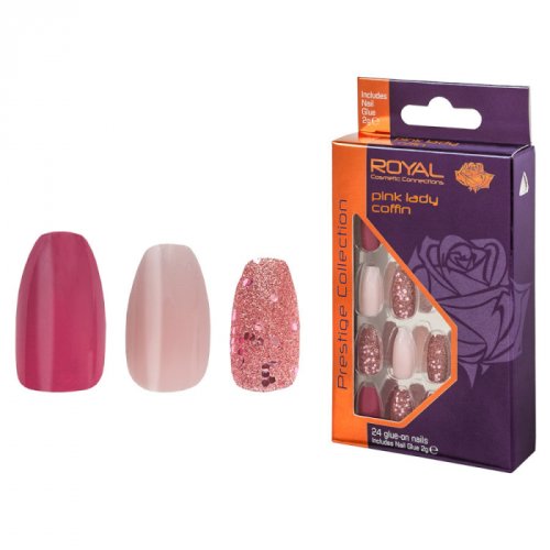 Set 24 unghii false royal prestige collection, glue-on nail tips, pink lady co n, adeziv inclus