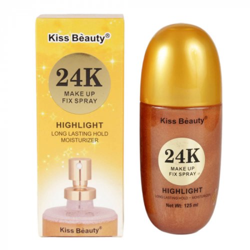 Spray iluminator fixare machiaj cu particule de aur 24k, rezistent la transfer, kiss beauty makeup fix, 03 bronze, 125 ml