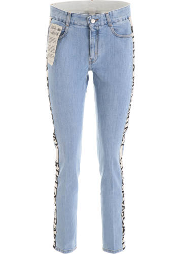 Adidas By Stella Mccartney skinny jeans with logo bands baby blue