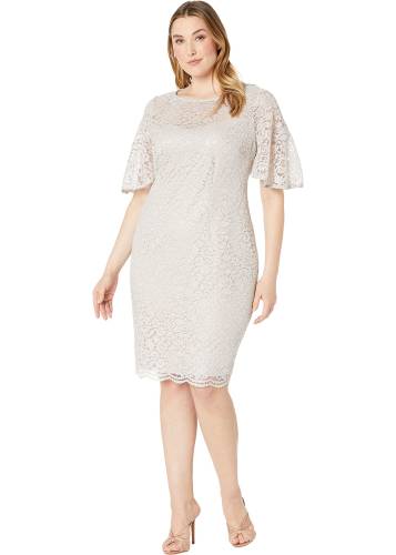 Adrianna Papell plus size lace flutter sleeve cocktail dress icy lilac
