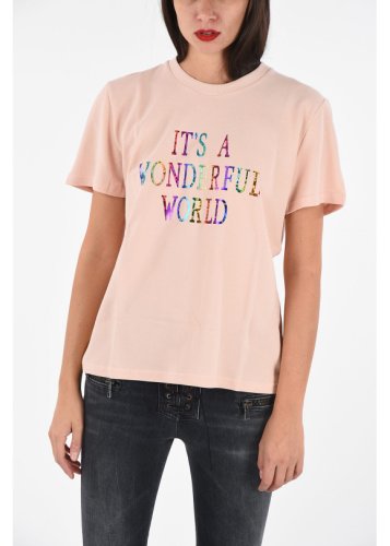 Alberta Ferretti Cotton Piquet IT’S A WONDERFUL WORLD T-shirt PINK