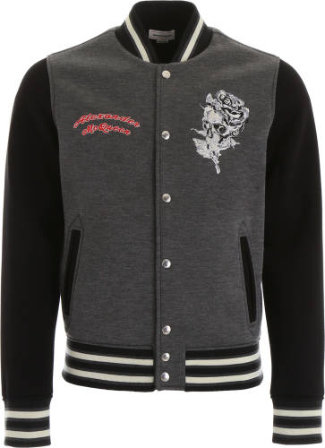 Alexander Mcqueen varsity jacket with skull embroidery charcoal mix