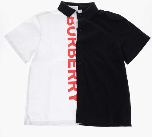 Burberry Kids two-tone short sleeve tolby shirt black & white