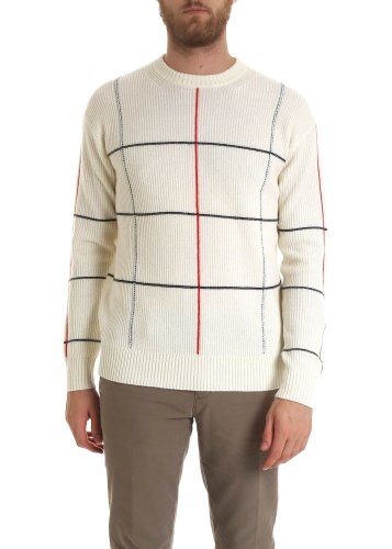 Calvin Klein revers check pullover in ivory color white