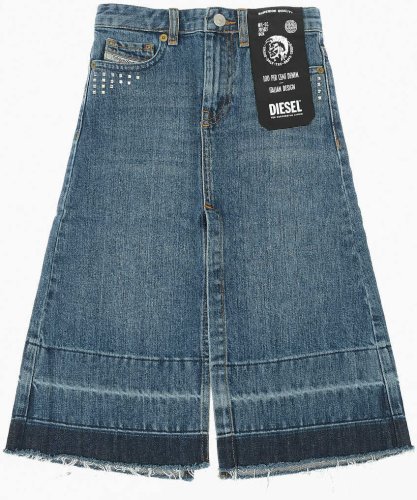 Diesel Kids denim geingrid split-front and back hem skirt blue
