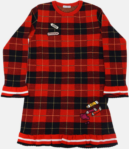 Dolce & Gabbana Kids check knit dress red