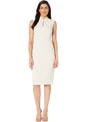 Donna Morgan sleeveless crepe dress with tie knot front horn