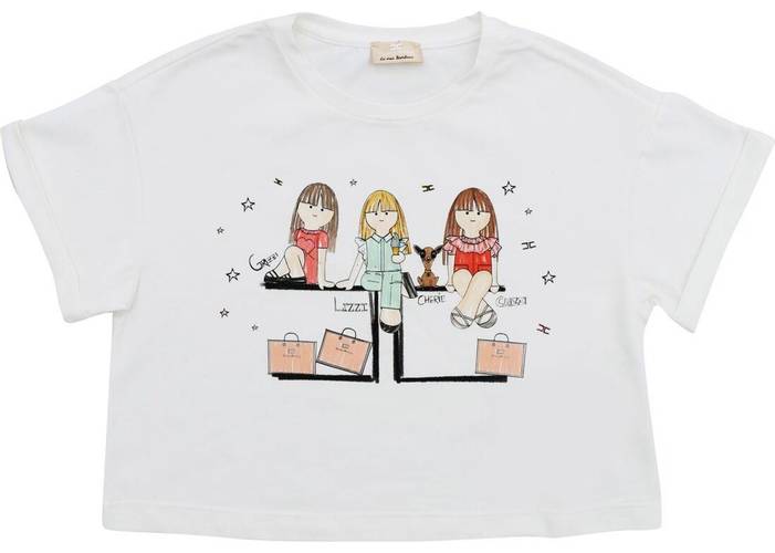 Elisabetta Franchi boxy t-shirt in cream color with girls printed white