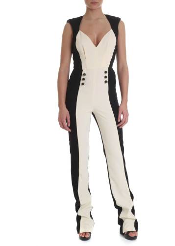 Elisabetta Franchi sleeveless crepe jumpsuit in ivory black and white black