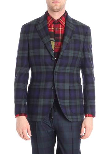 Ermanno Scervino blue and green checked three-button jacket blue