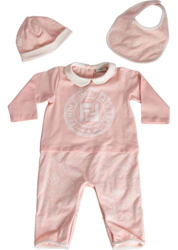 Fendi Kids newborn set in pink cotton jersey pink