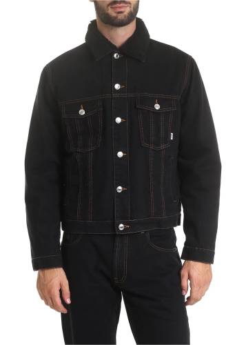 Gcds black denim jacket with fleece lining black