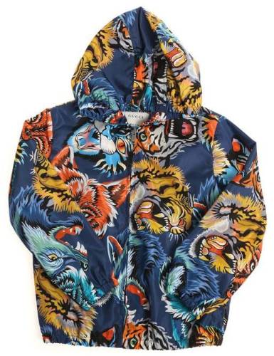 Gucci feline print jacket blue