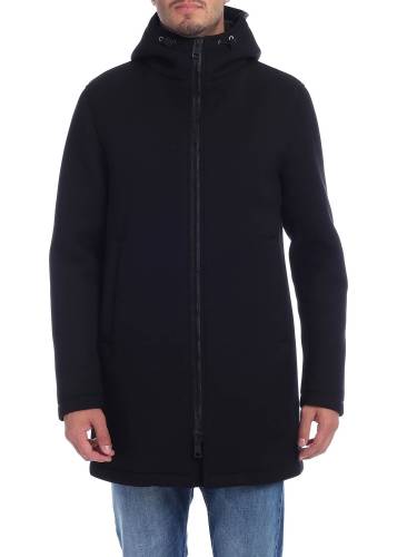 Herno black coat in diagonal fabric black