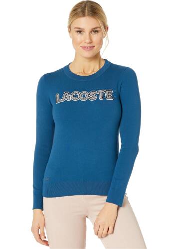 Lacoste long sleeve crew neck tattersall logo cotton sweater raffia matting