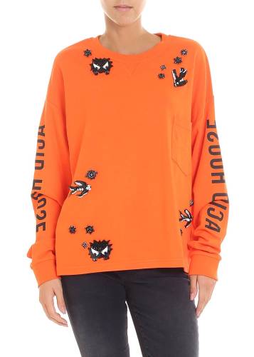 Mcq Alexander Mcqueen orange sweatshirt with rhinestones and sequins orange