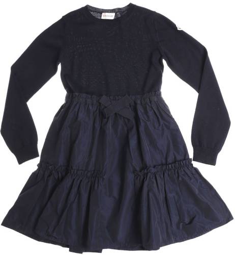 Moncler Kids blue virgin wool dress with flounced skirt blue
