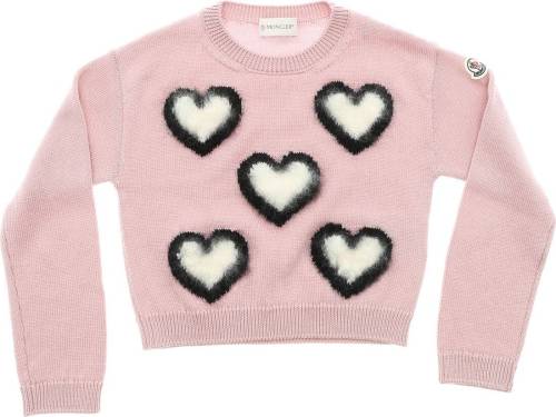 Moncler Kids pink pullover with embroidered hearts pink