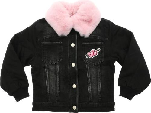 Monnalisa black jacket with pink eco-fur black
