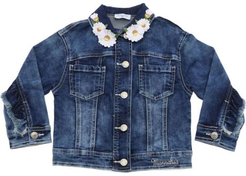 Monnalisa blue denim jacket with daisies blue