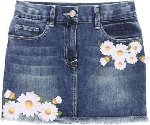 Monnalisa blue denim skirt with floral embroidery blue