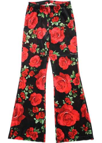 Monnalisa chenille pants with rose print black