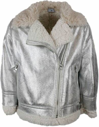 Monnalisa eco shearling jacket in silver color silver