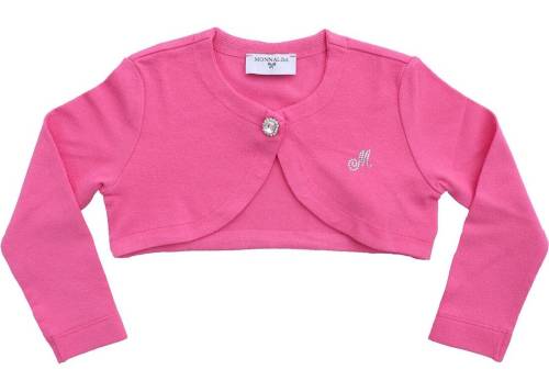 Monnalisa pink crop cardigan with rhinestone m logo pink