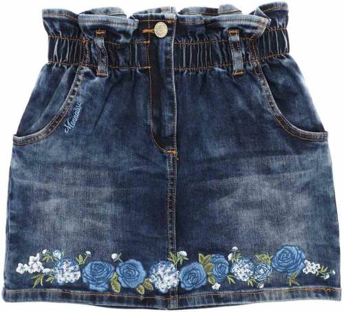 Monnalisa rose embroidery denim skirt in blue blue