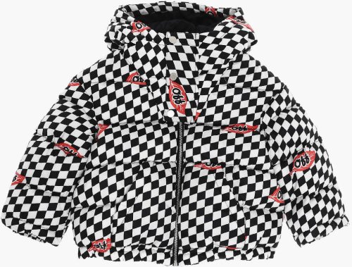 Off-White chess motif padded jackey with hood black & white