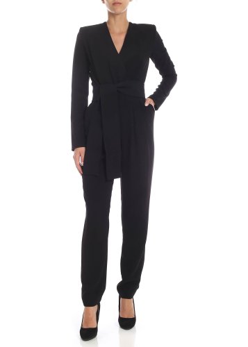 P.a.r.o.s.h. black cady jumpsuit with crossover neckline black