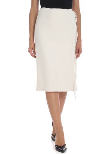 P.a.r.o.s.h. cream-colored wool skirt with fringes white