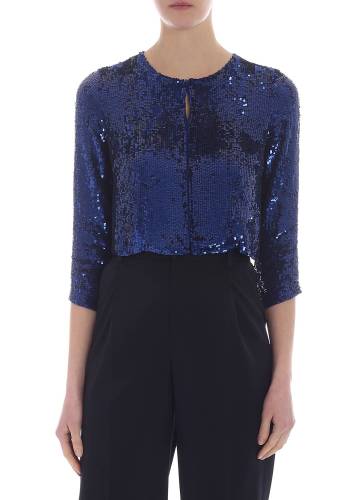P.a.r.o.s.h. cropped jacket in blue sequins blue