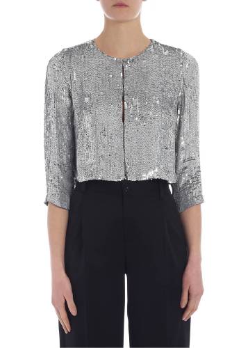 P.a.r.o.s.h. cropped jacket in silver sequins silver